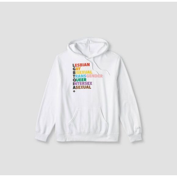 Pride Hoodie - White Hooded Pullover for LGBTQIA+ Sweatshirt 4X - Picture 1 of 4